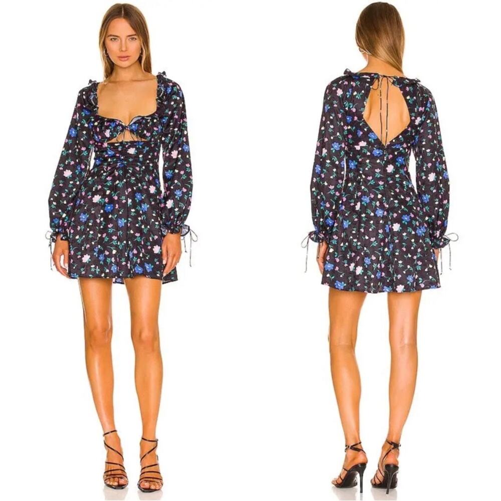 FOR LOVE & LEMONS Lexy Floral Long Sleeve Cutout Ruffle Mini Dress Size XS